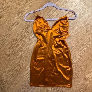 COPPER SATIN MINI DRESS